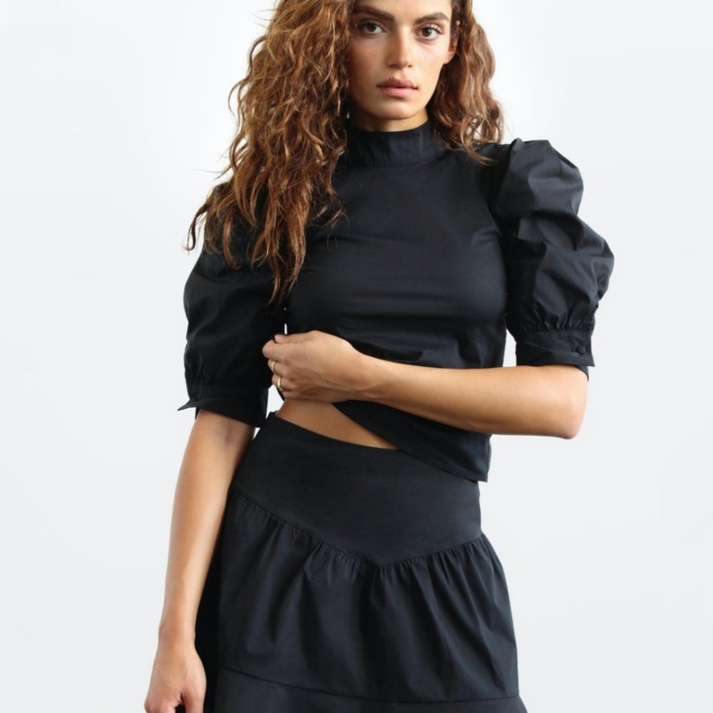 Most Of All Black Flora Puff Sleeve Top In Black XS